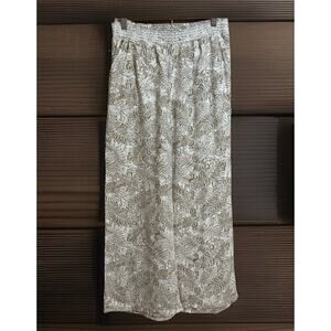 CALI 1850 Linen Blend Wide Leg Palazzo Pants Tropical Tan On White, Large, EUC
